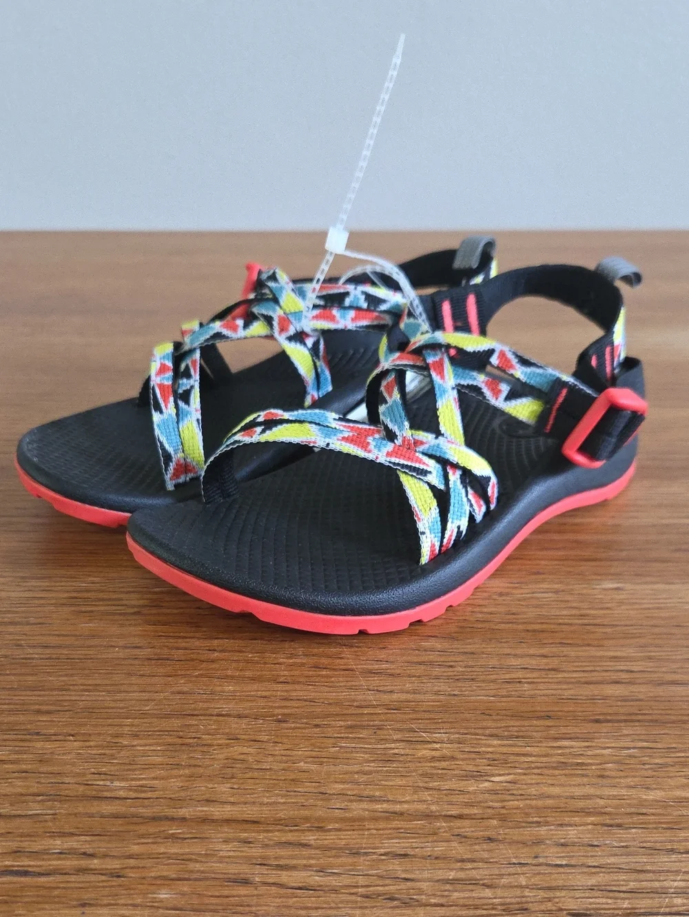 NWOT Chaco Kids ZX/1 Ecotread Sandal Size 2 Blue Yellow Red Black Geometric